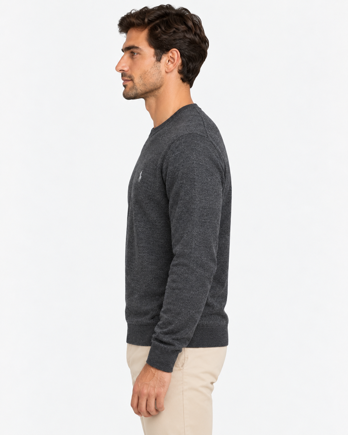 Polo Ralph Lauren Maglione Uomo Girocollo in Pura Lana Grigio Antracite