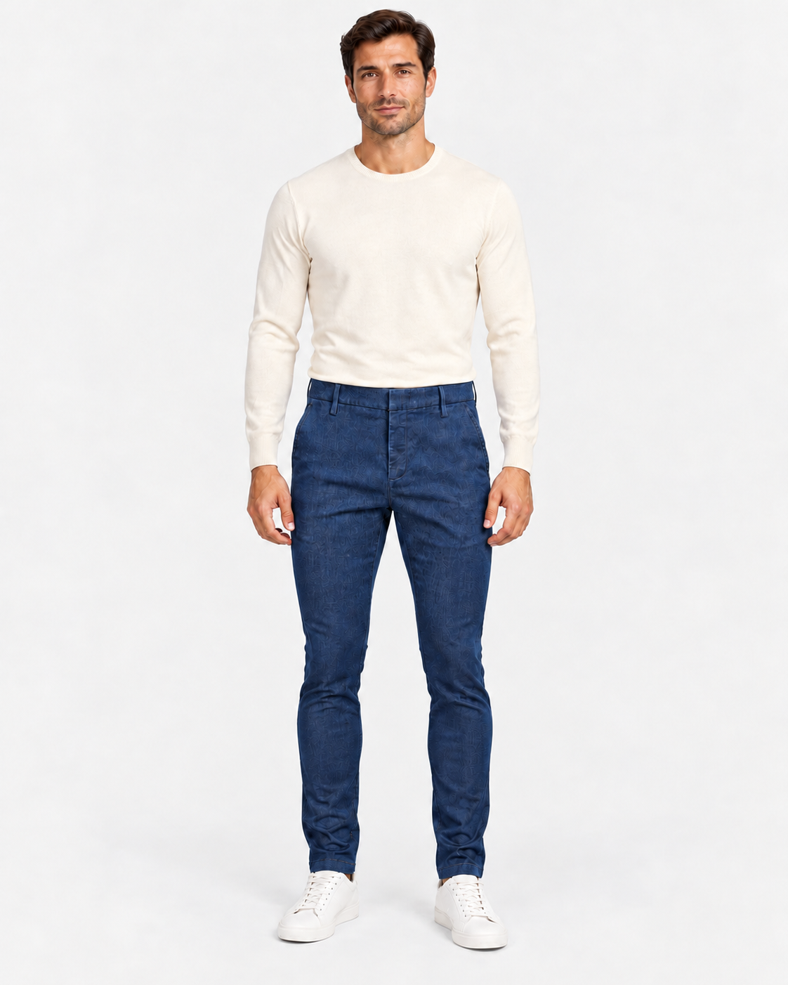 Dondup Pantalone Uomo Blu in Cotone Stretch