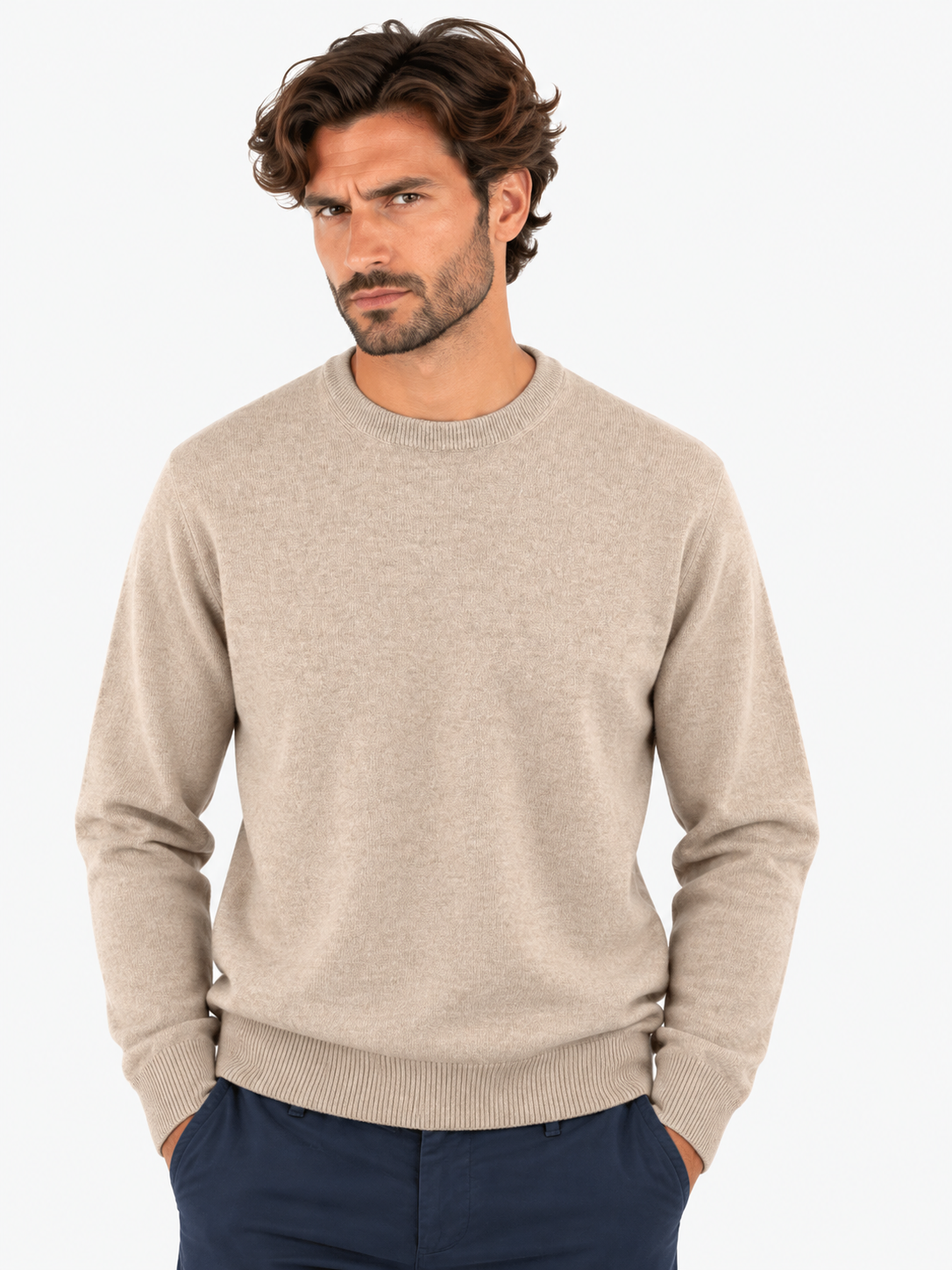 Gran Sasso Girocollo uomo in cashmere nocciola