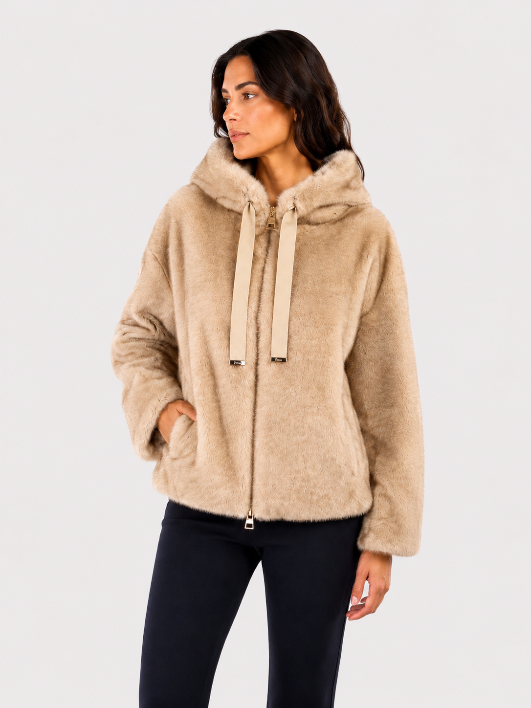 BOMBER IN MELANGE ALTERNATIVE MINK FUR chantilly