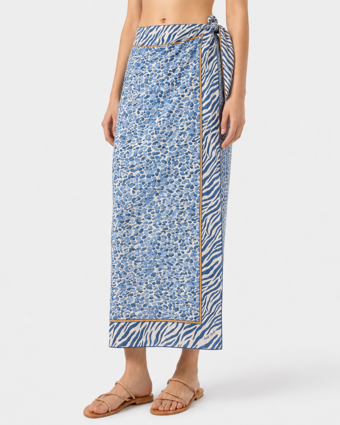 Pareo lungo Thaiti misto seta con stampa blue safari