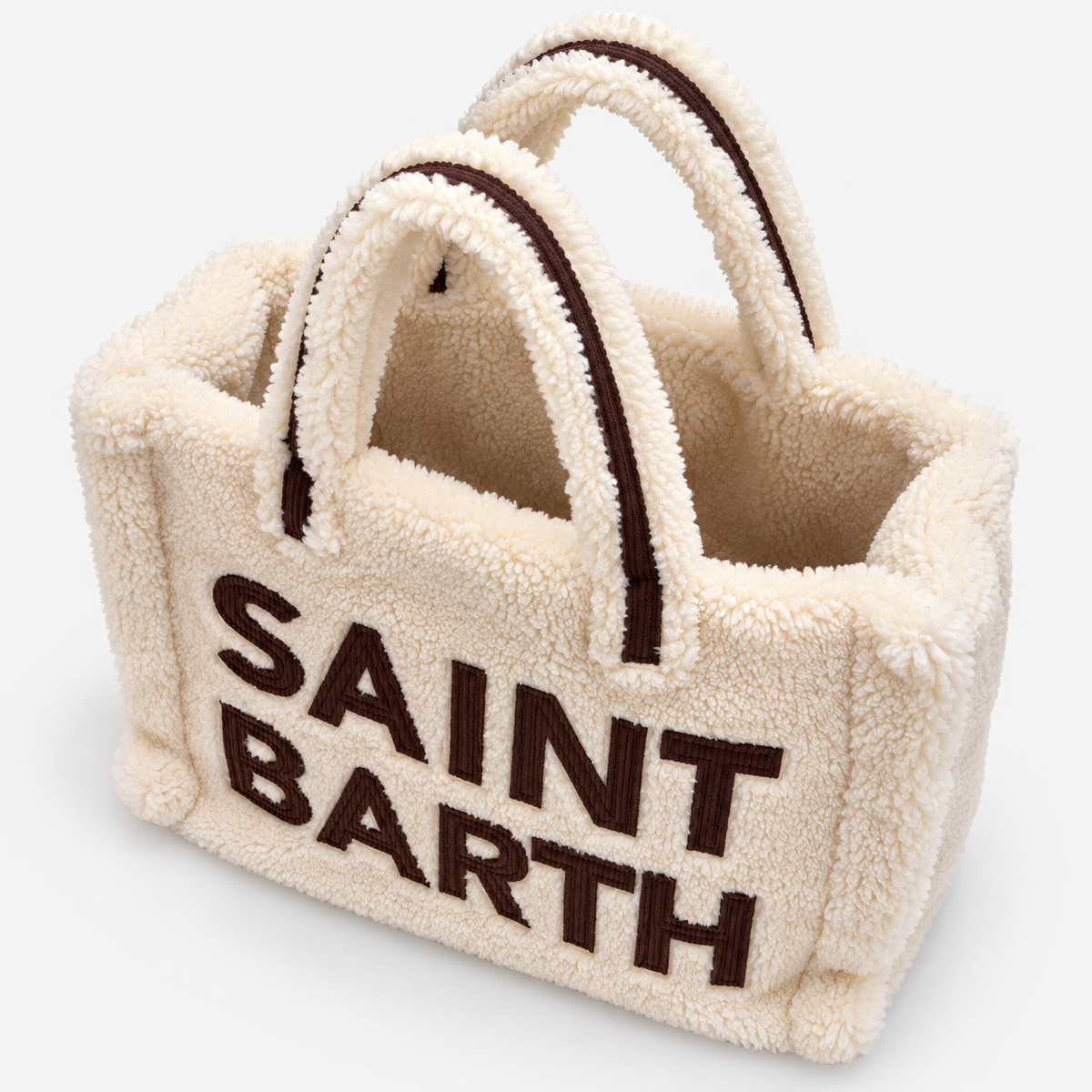 MC2 Saint Barth Borsa Donna Vanity Teddy Panna con Maxi Logo Marrone