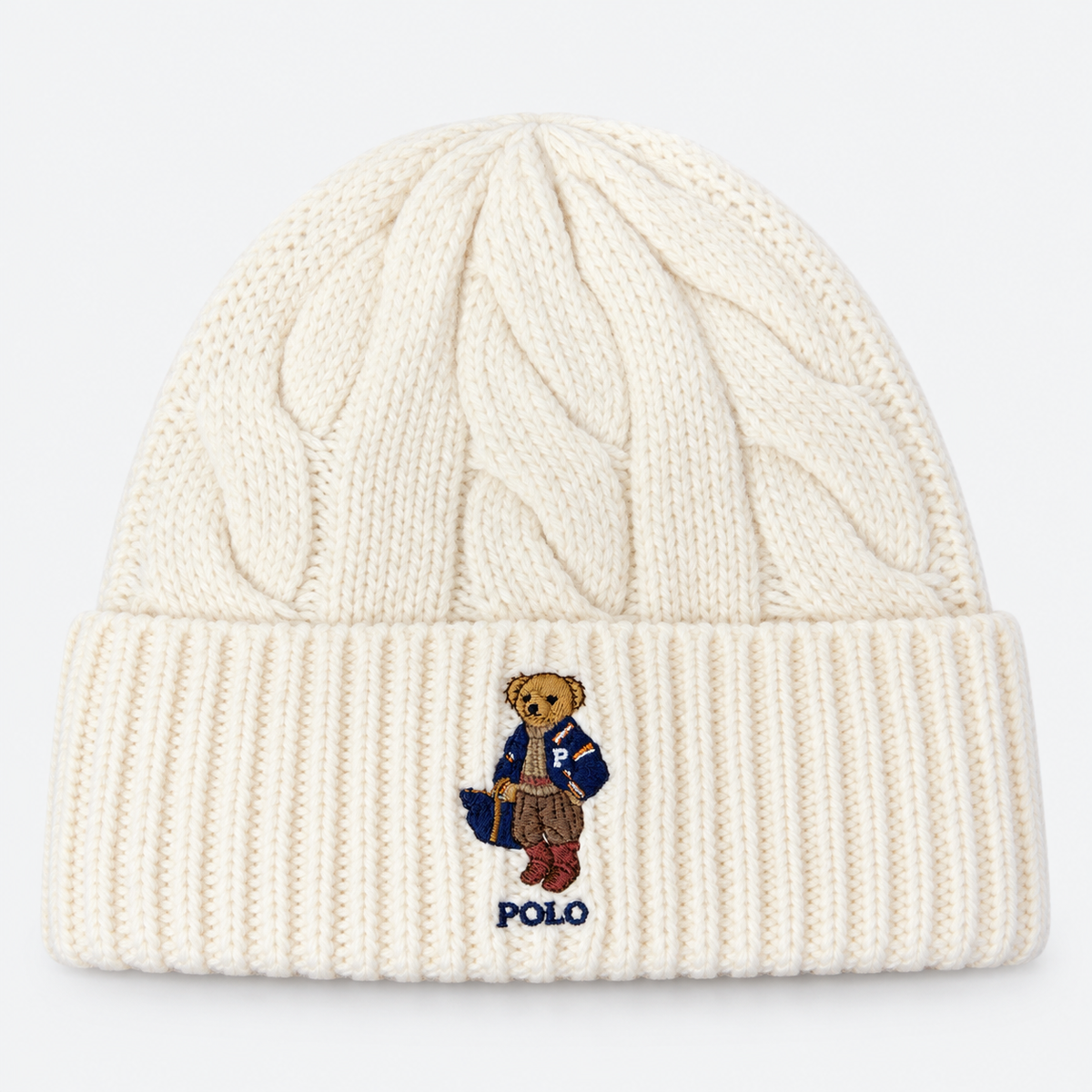 Polo Ralph Lauren Berretto Donna Polo Bear a Trecce Panna
