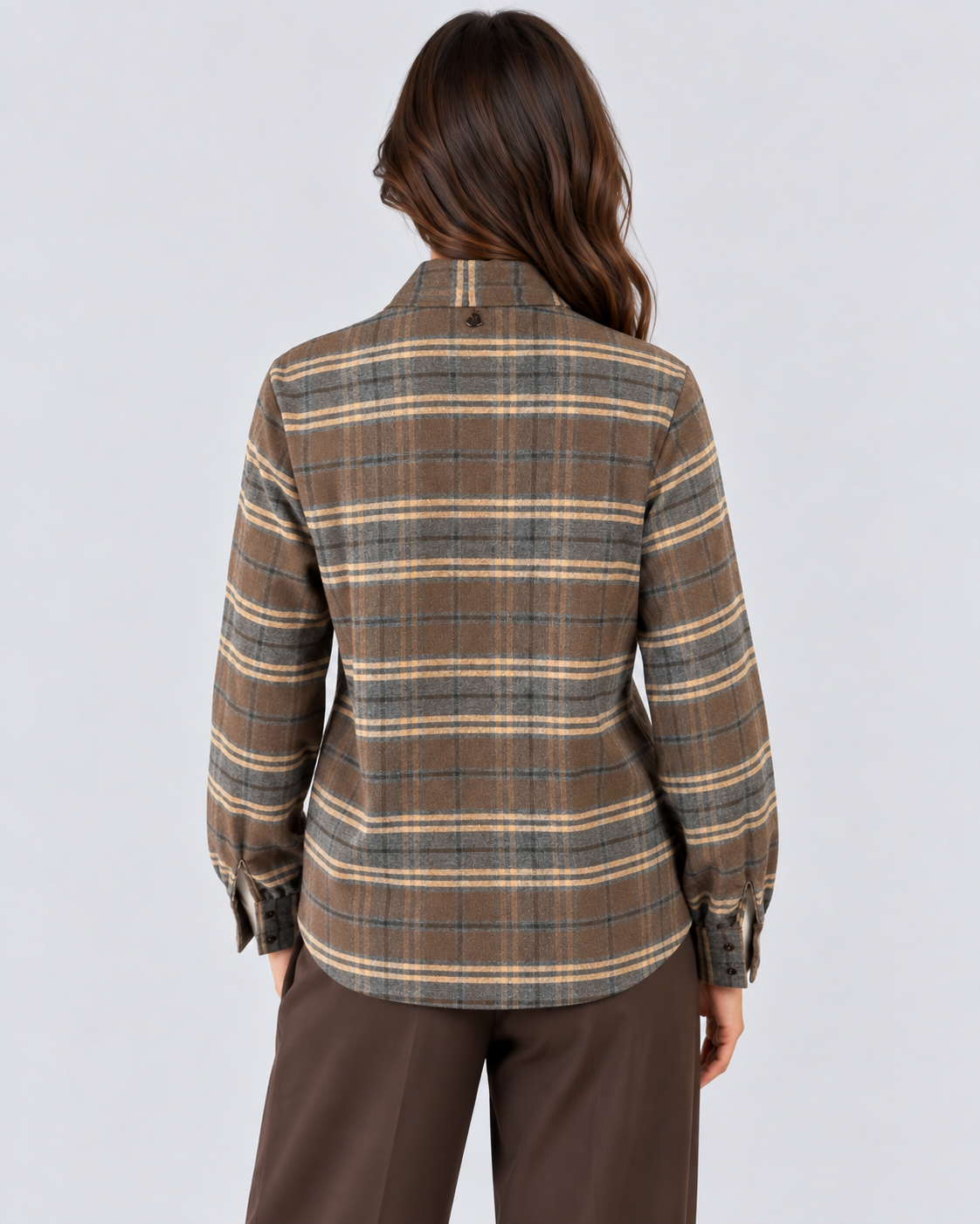Dixie camicia donna tartan marrone con fiocco e borchie