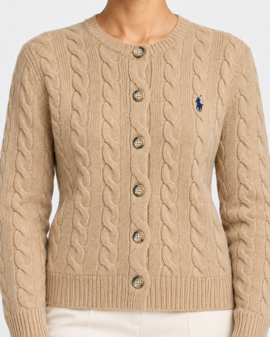 Cardigan in lana e cashmere a trecce beige