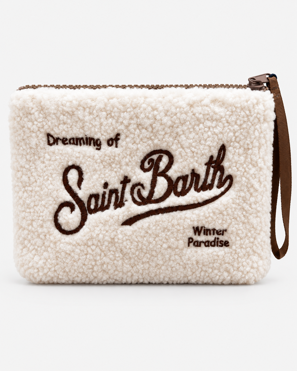 MC2 Saint Barth Pochette Donna Aline Teddy Panna con Ricamo Marrone