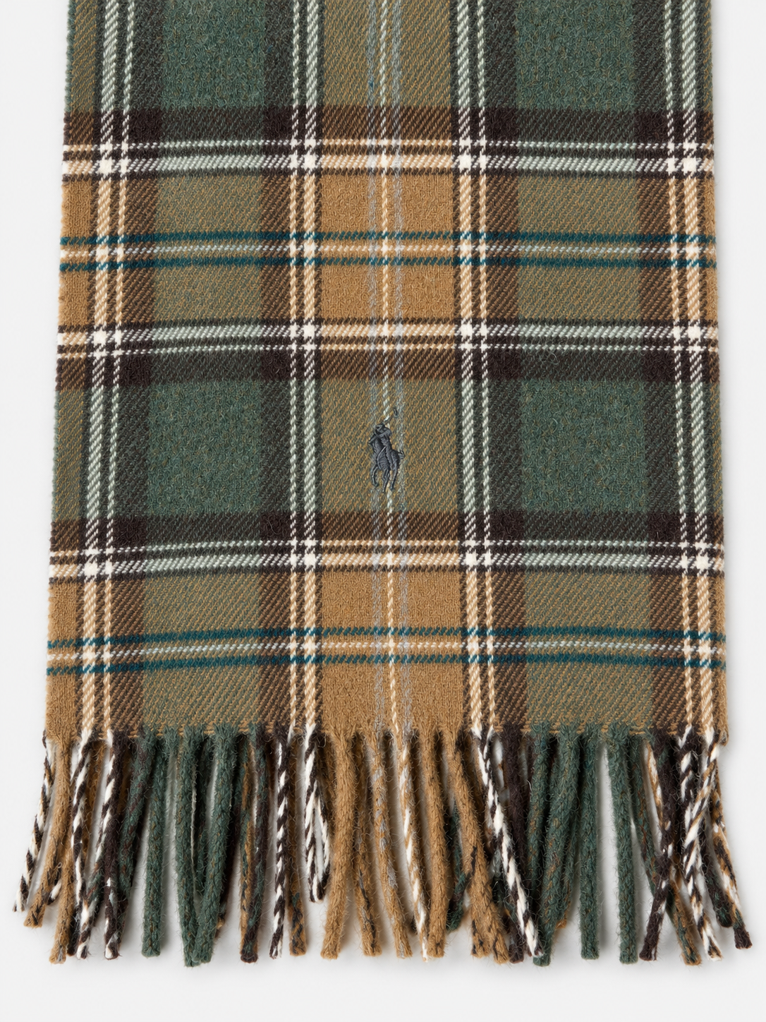Polo Ralph Lauren men's brown plaid wool fringed scarf