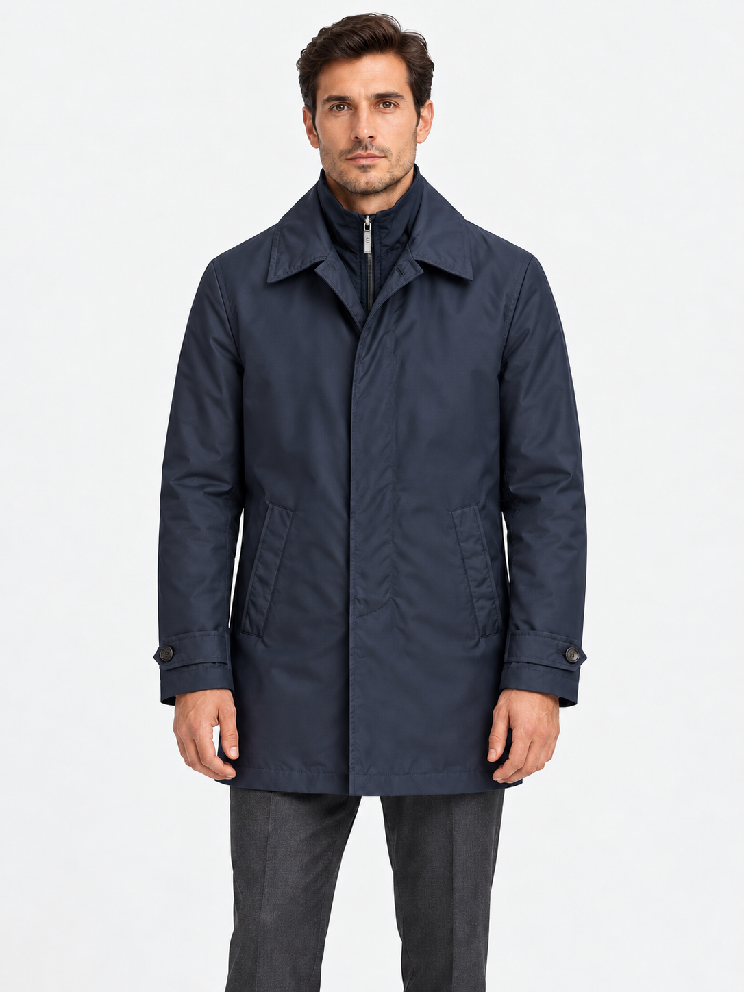 Fay Morning Coat Uomo Blu in Popeline Tecnico Idrorepellente