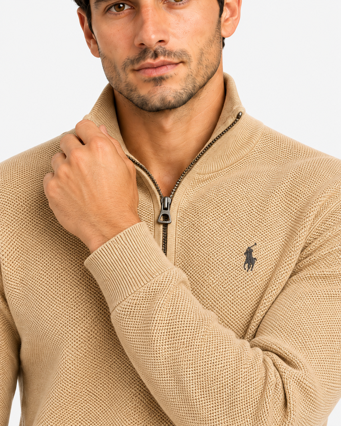 Polo ralph lauren maglia zip brown