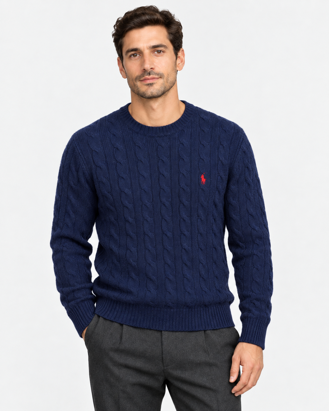 Polo Ralph Lauren Maglia Uomo Navy in Lana e Cashmere a Trecce