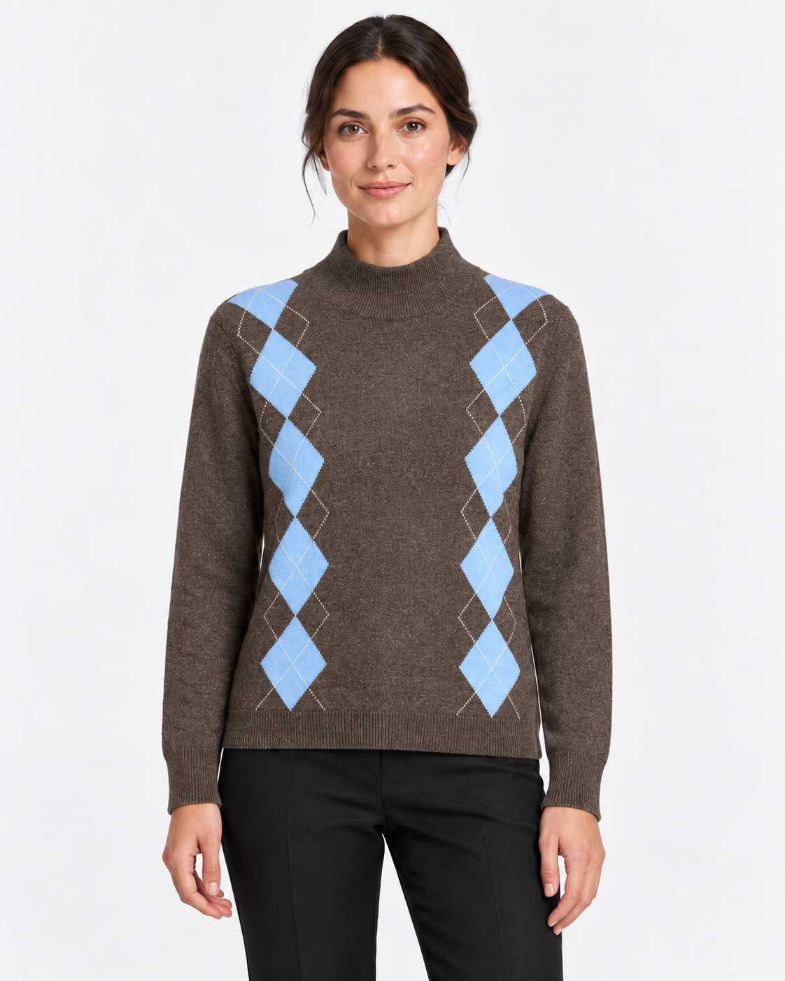 Gran Sasso Maglia Lupetto Donna Marrone a Rombi in Lana e Cashmere