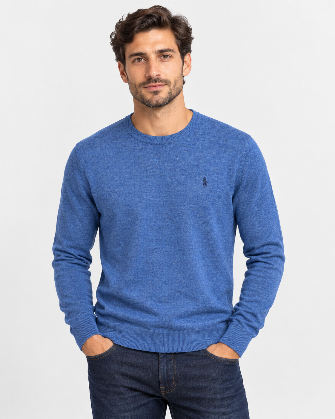 Polo Ralph Lauren maglione uomo girocollo in lana slim-fit Navy Heather