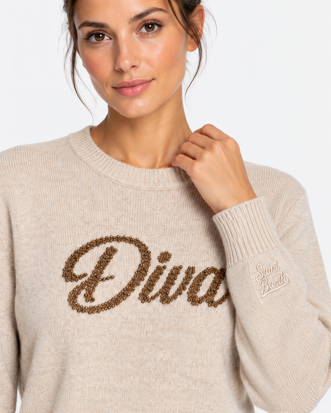 MC2 Saint Barth Maglia Donna New Queen Diva Beige in Misto Lana e Cashmere