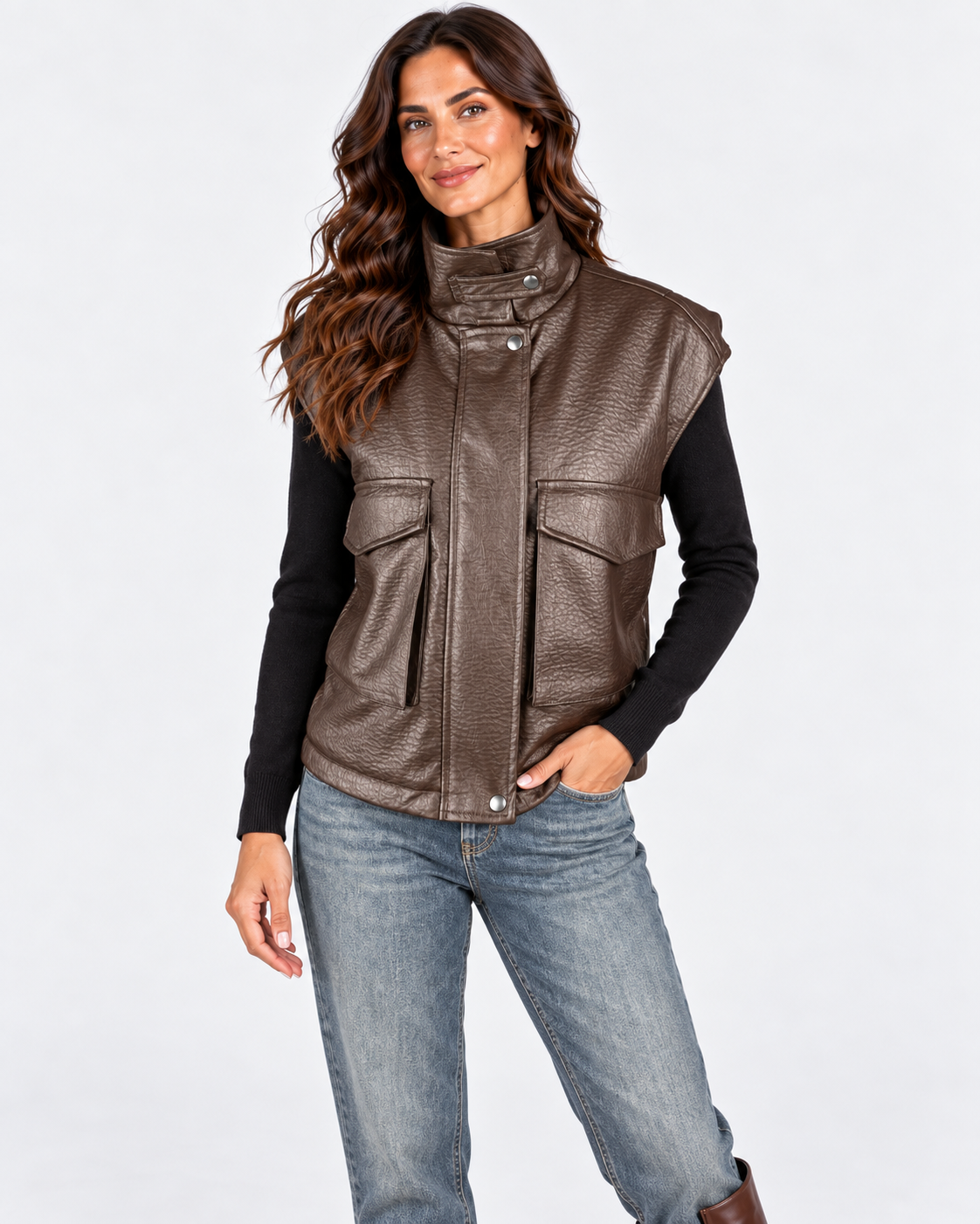 Dixie giubbotto smanicato donna in ecopelle cuoio
