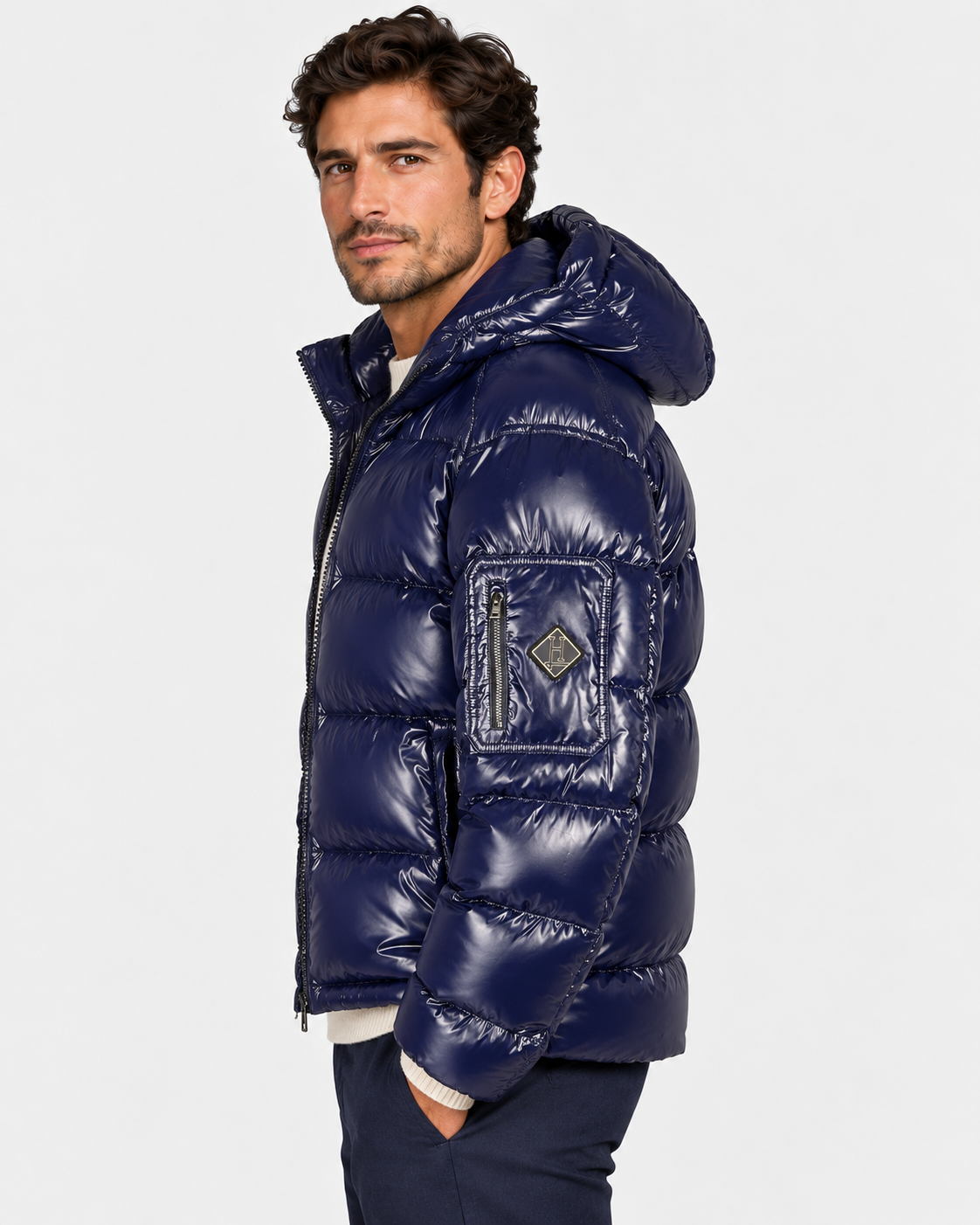 Herno Piumino uomo blu con cappuccio e zip a doppio cursore