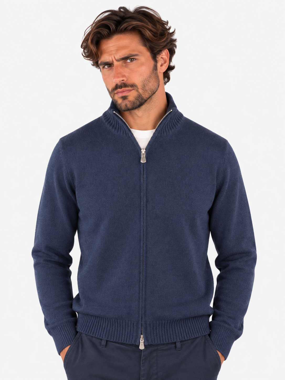 Gran Sasso Full zip uomo in cashmere blu