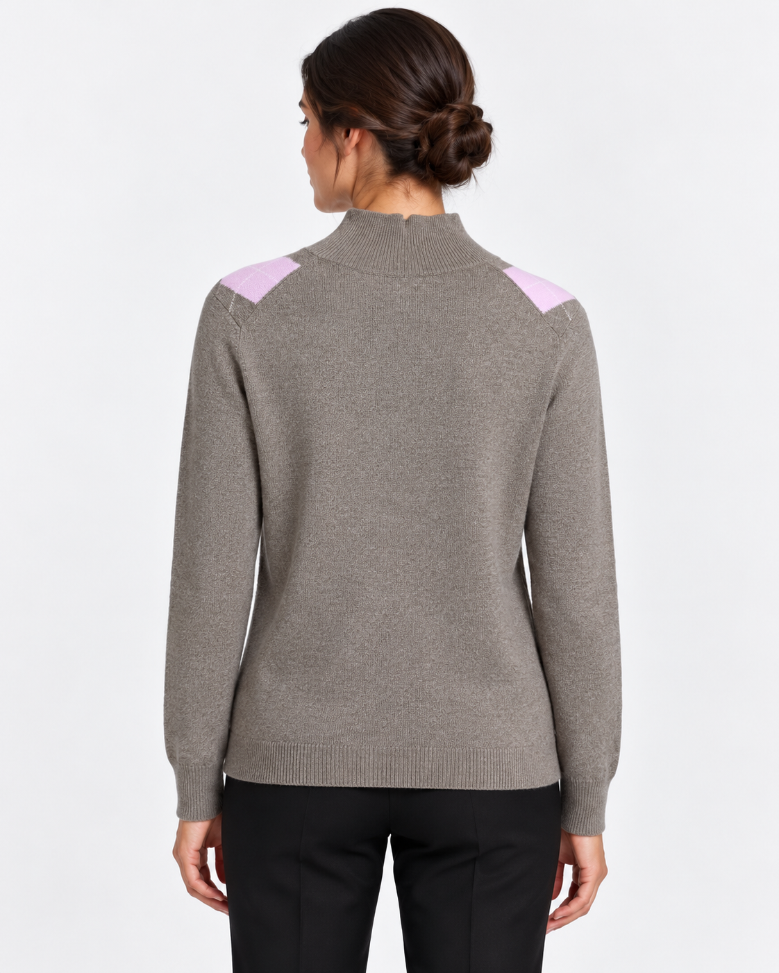 Gran Sasso Maglia Lupetto Donna Tortora a Rombi in Lana e Cashmere