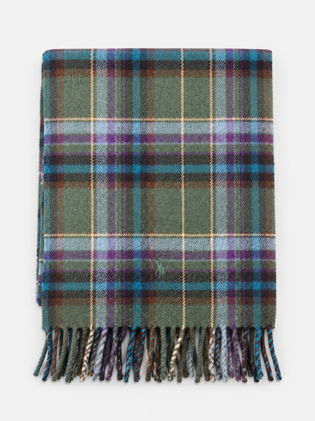 Polo Ralph Lauren Sciarpa Uomo Tartan Verde con Frange