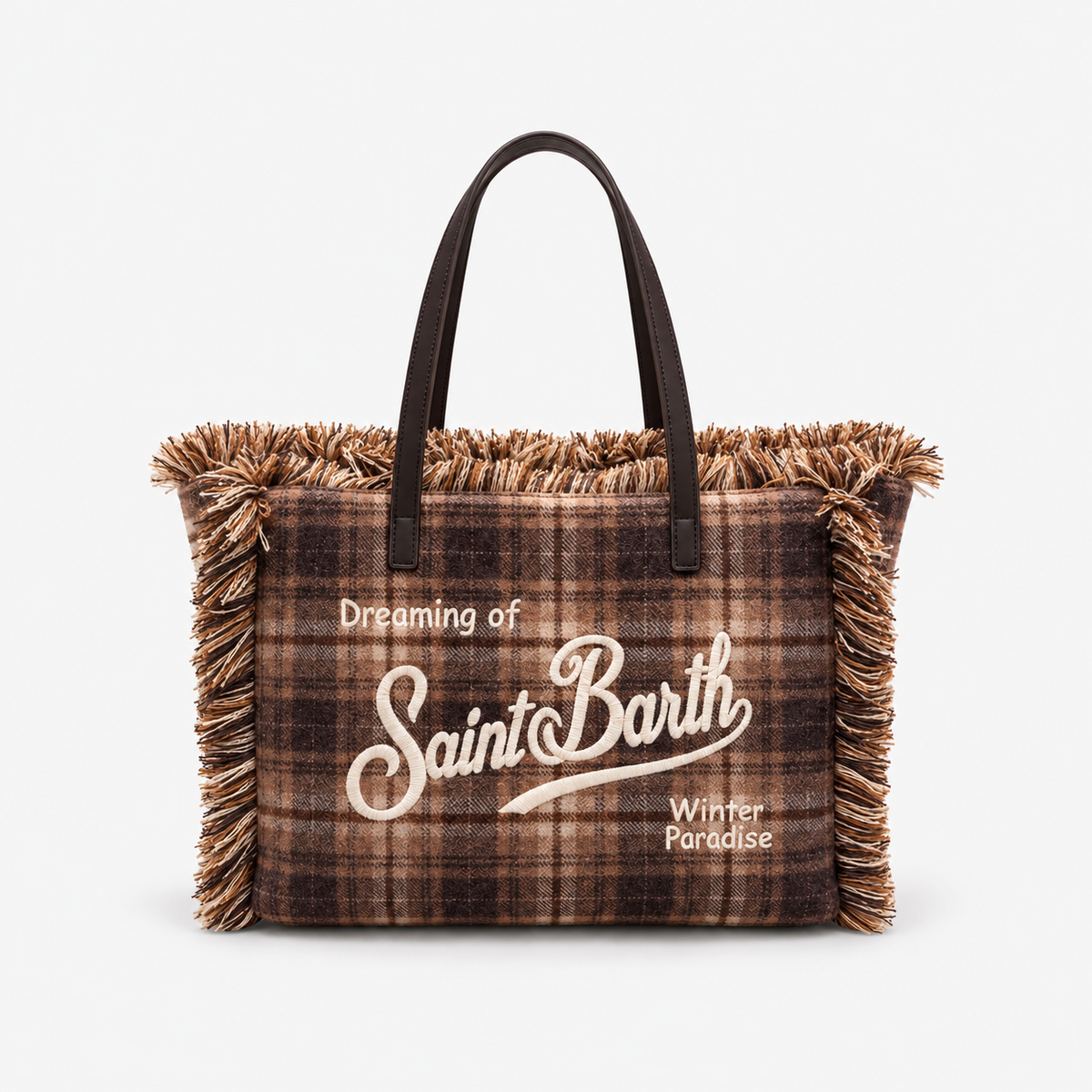 MC2 Saint Barth Borsa Donna Vanity Tartan Marrone con Frange