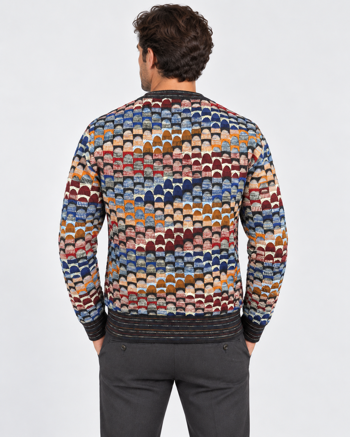 Lorenzoni Maglia girocollo uomo fantasia geometrica multicolore