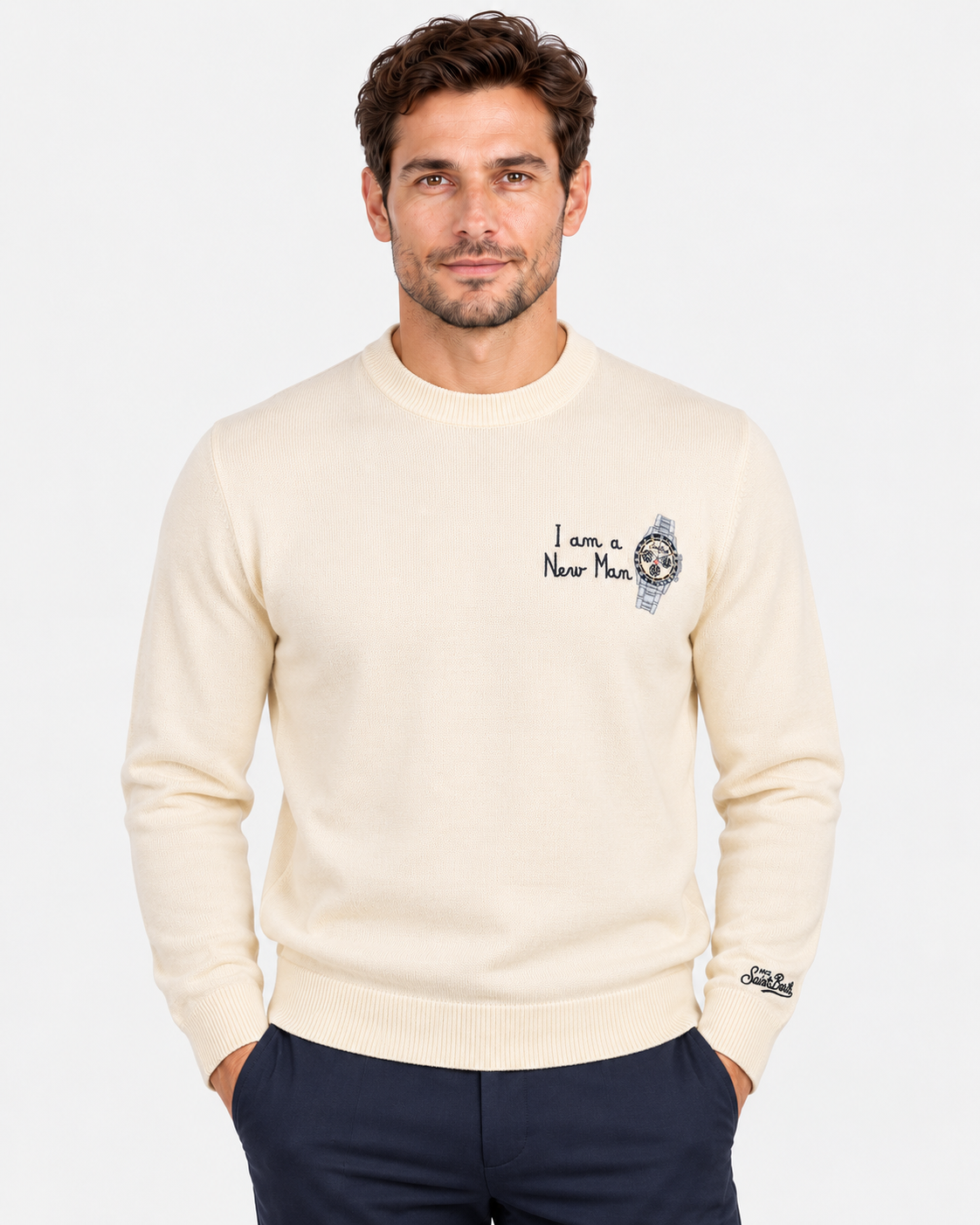 MC2 Saint Barth Maglia Uomo Night Bluewatch New Man Panna