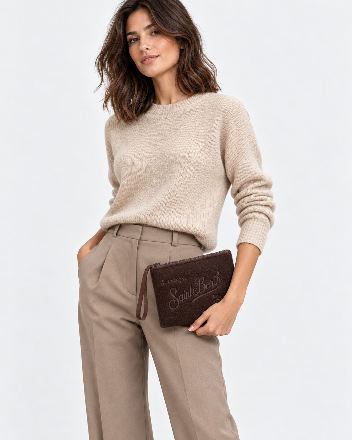 MC2 Saint Barth Pochette Donna Aline Felt in Feltro Marrone