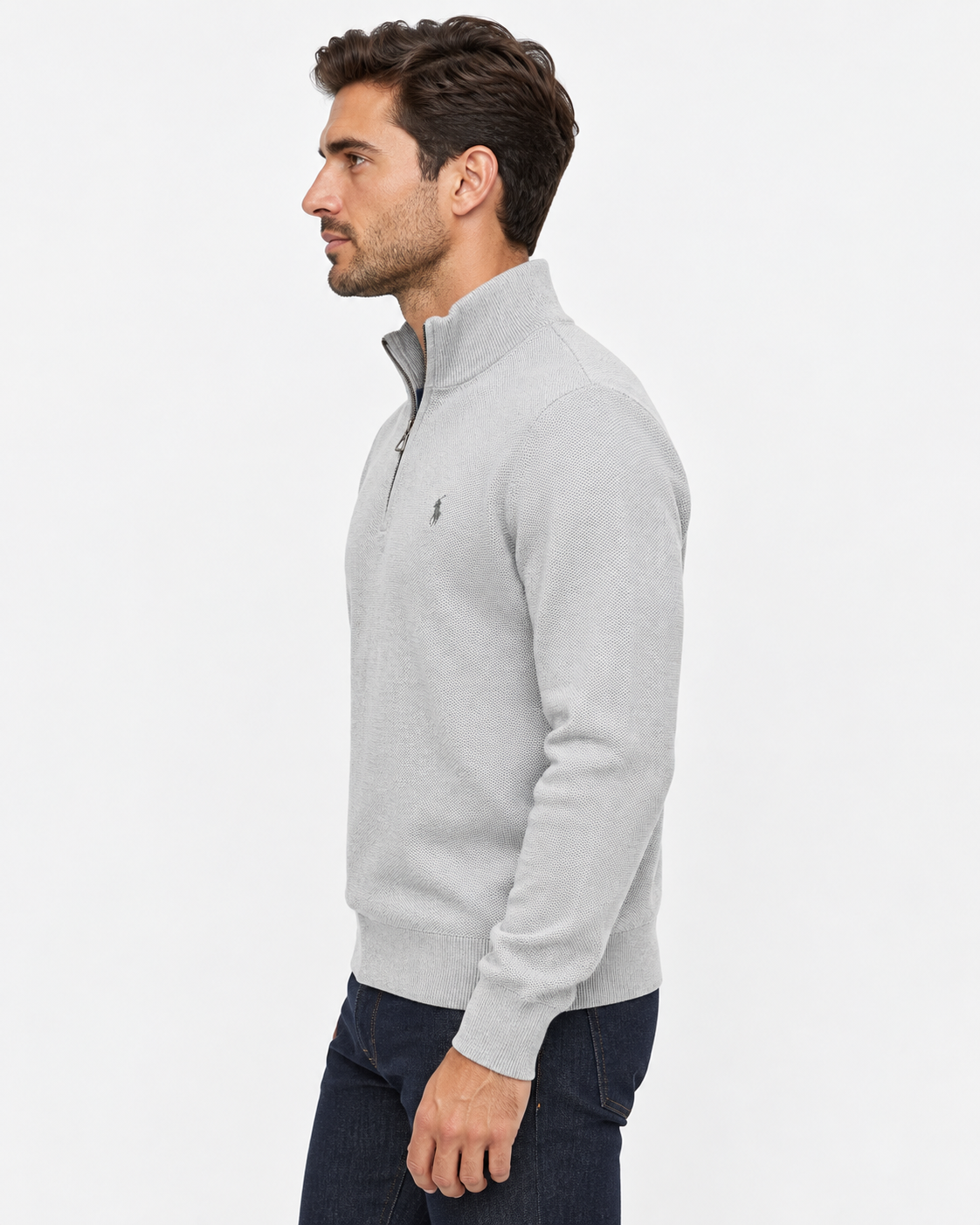 Polo Ralph Lauren Maglia Uomo Mezza Zip in Cotone Grigio Mélange