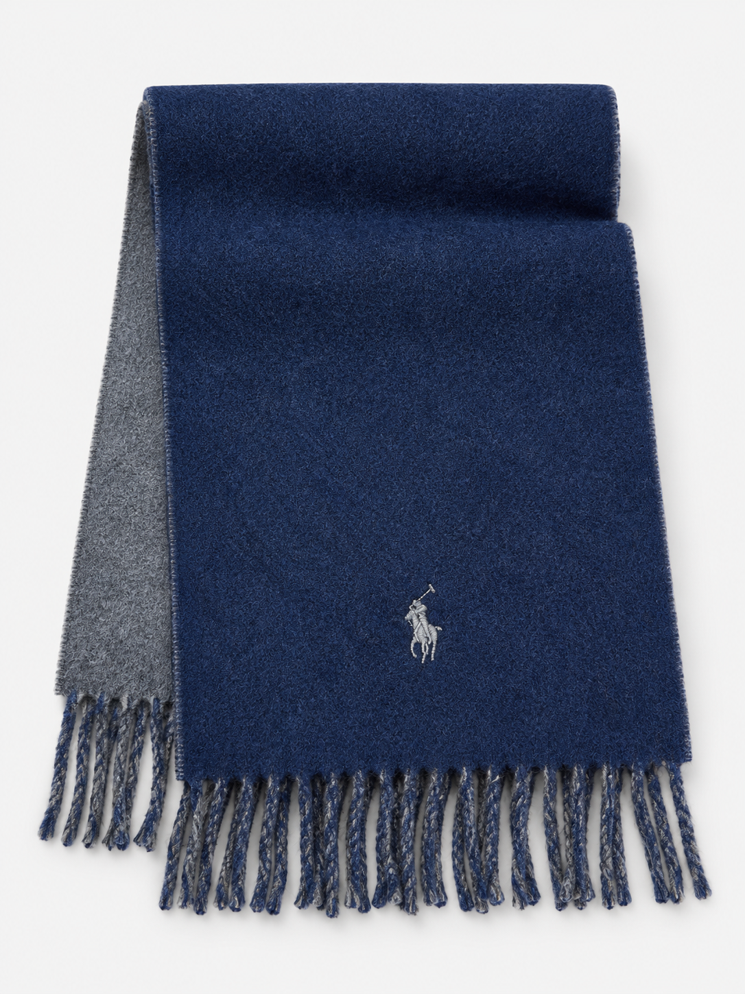 Navy charcoal wool-blend reversible scarf