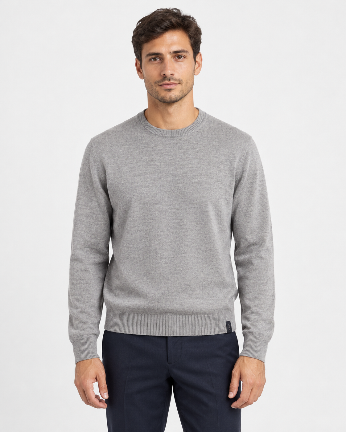 Fay Pull Girocollo Uomo in Lana Merinos grigio