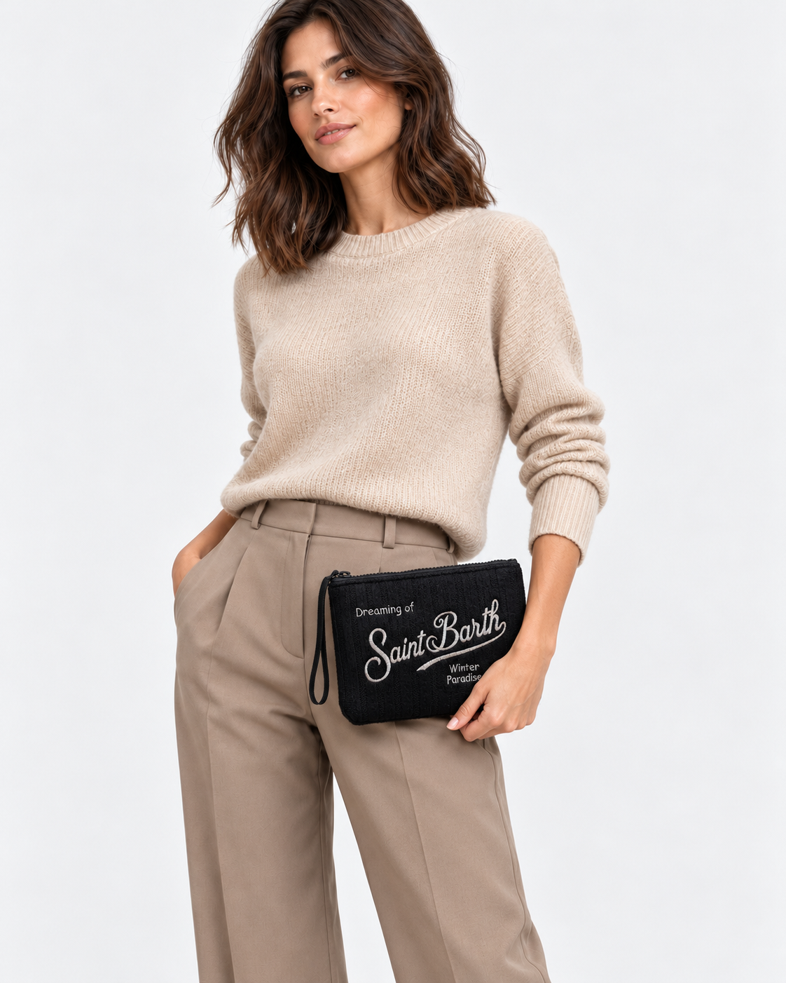 MC2 Saint Barth Pochette Donna Aline Tricot Rib Star Nera