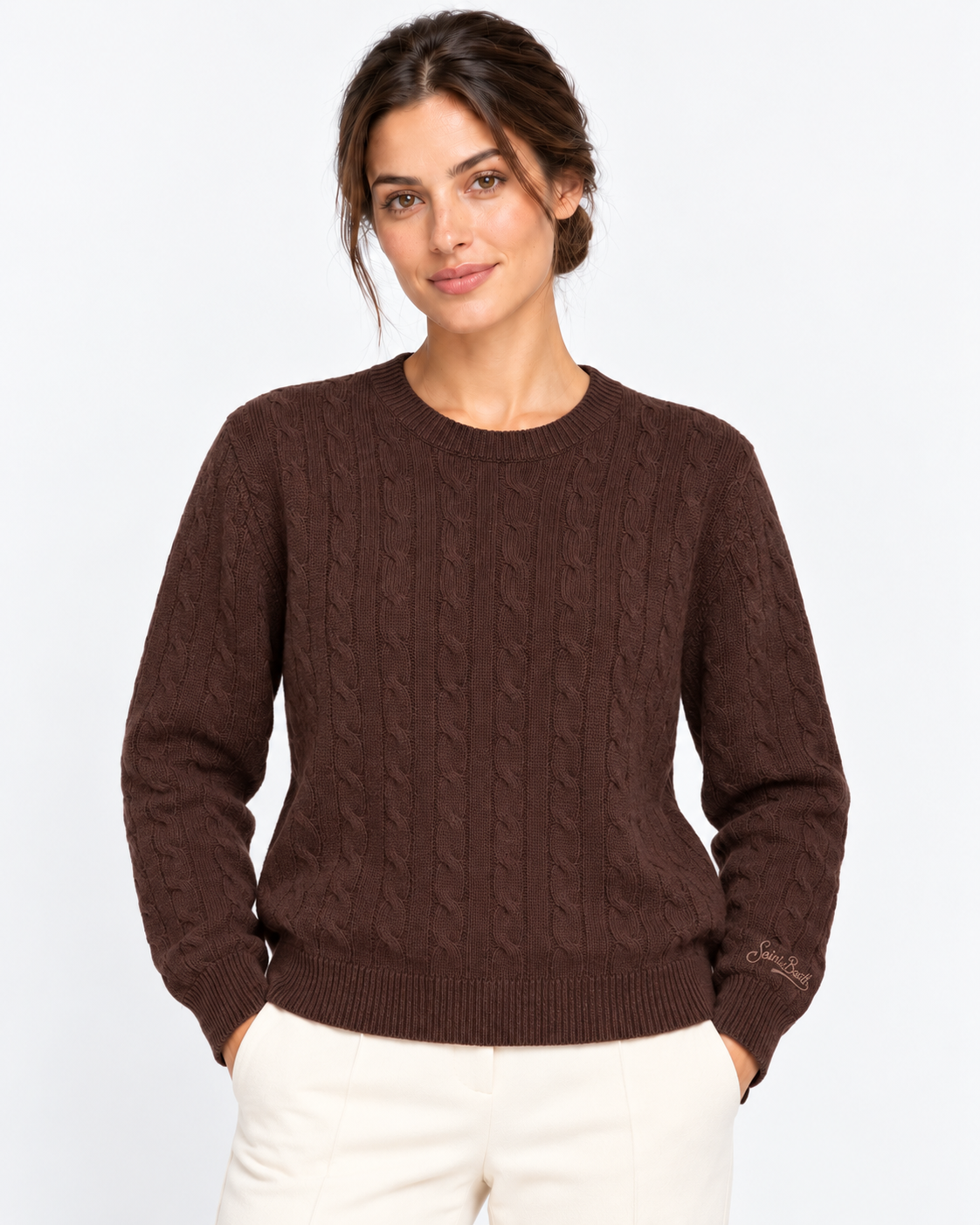MC2 Saint Barth Maglia Donna Sorbonne a Trecce in Lana Marrone
