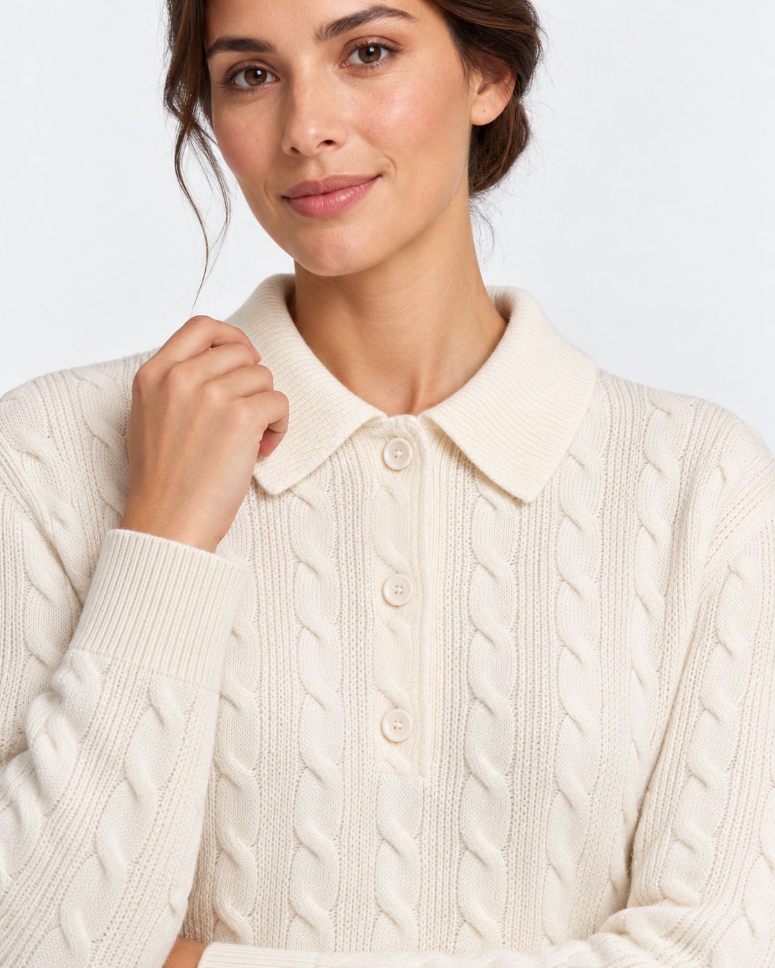 Gran Sasso Polo Donna Panna a Trecce in Lana e Cashmere