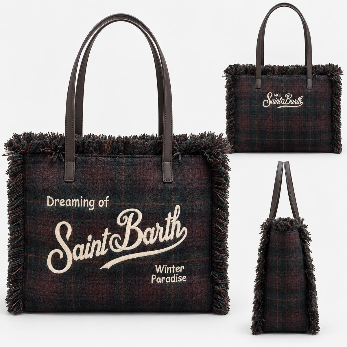 MC2 Saint Barth Borsa Donna Vanity Tartan Verde Scuro e Bordeaux