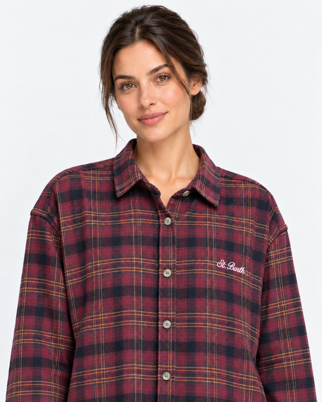 MC2 Saint Barth Camicia Donna Lully Hello Kitty Tartan Bordeaux