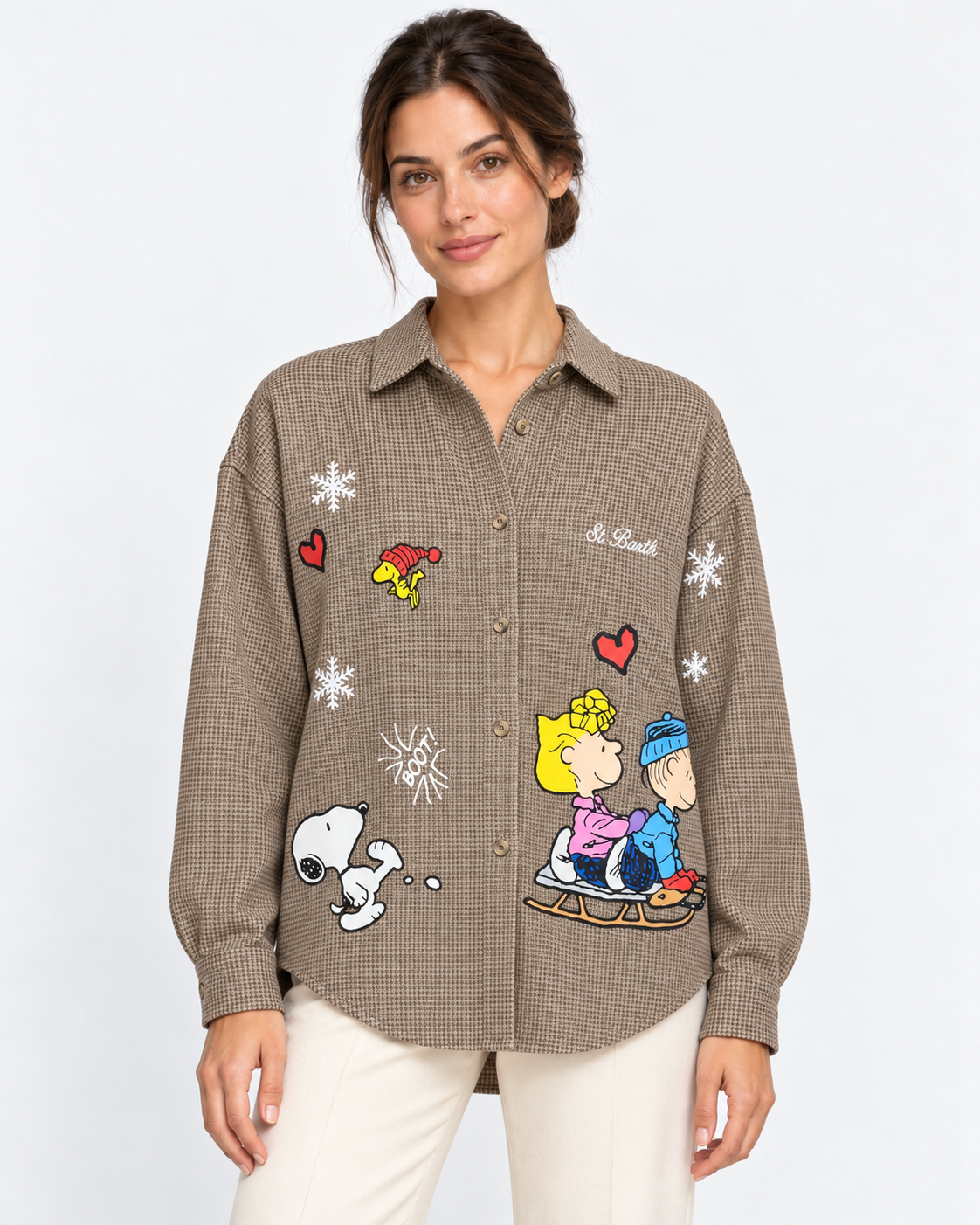 MC2 Saint Barth Camicia Donna Gigy Pied de Poule Snoopy Marrone