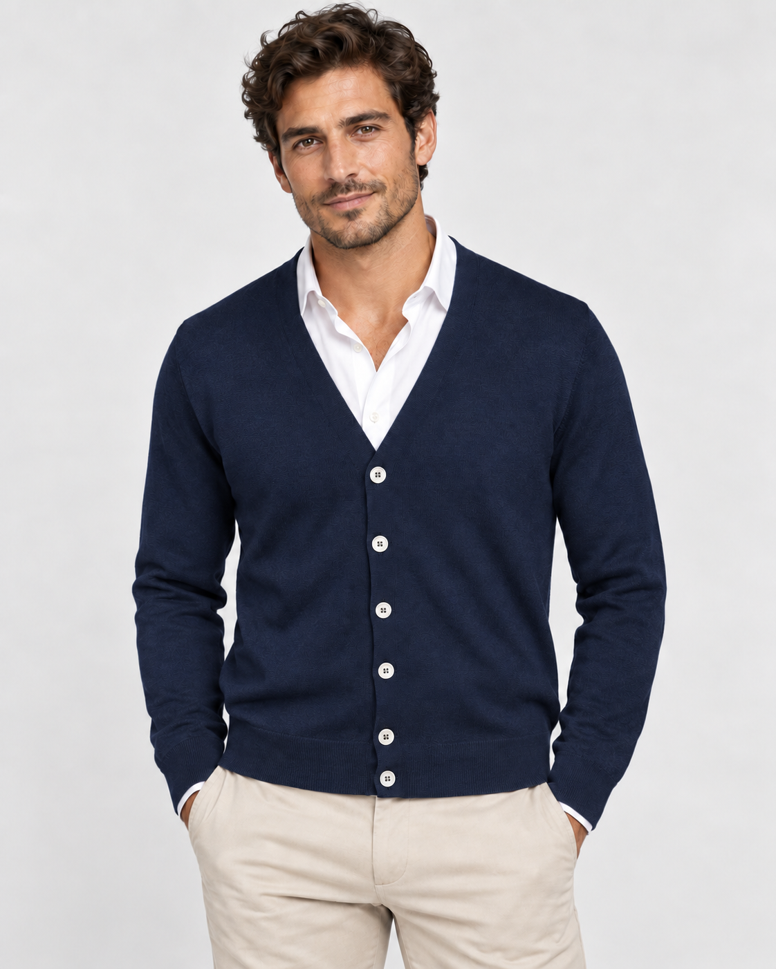 Gran Sasso Cardigan uomo in lana merinos extrafine blu