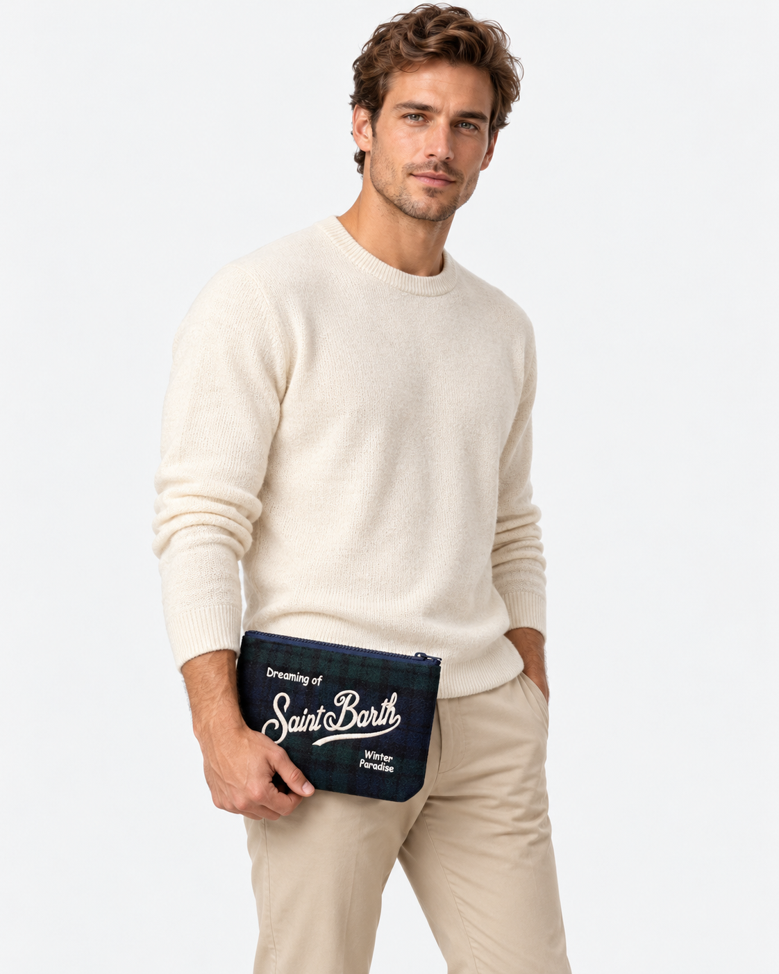 MC2 Saint Barth Pochette Uomo Aline Wool Tartan Blu e Verde