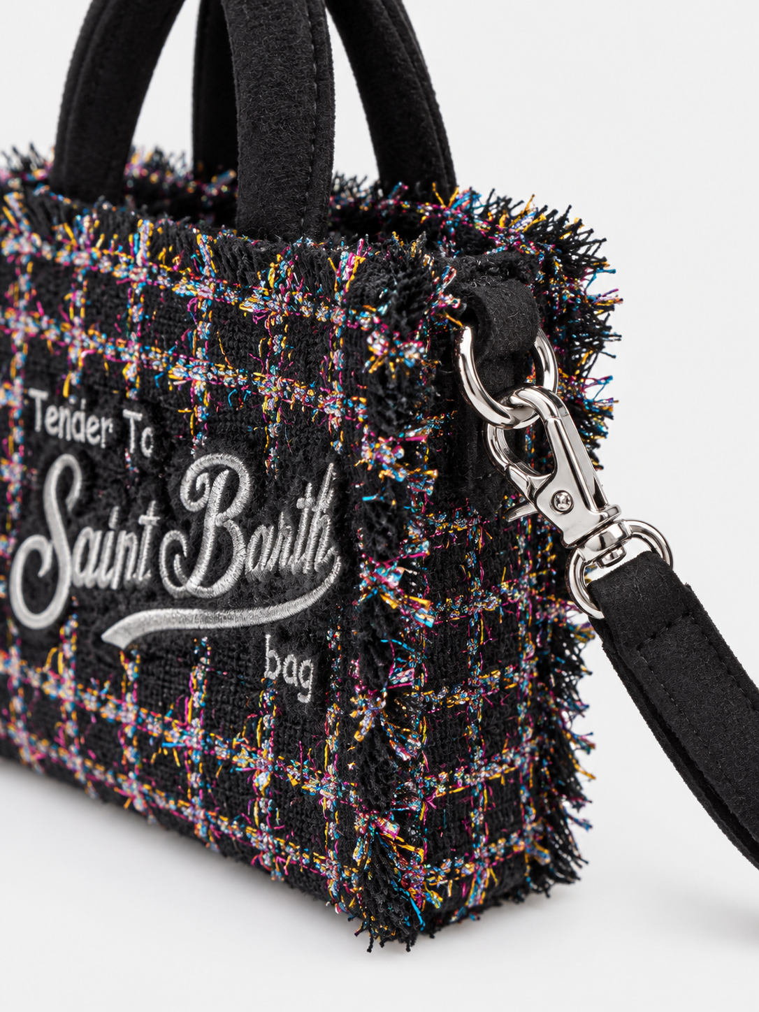 MC2 Saint Barth Phone Bag Donna Tweed Shiny Nero Multicolore