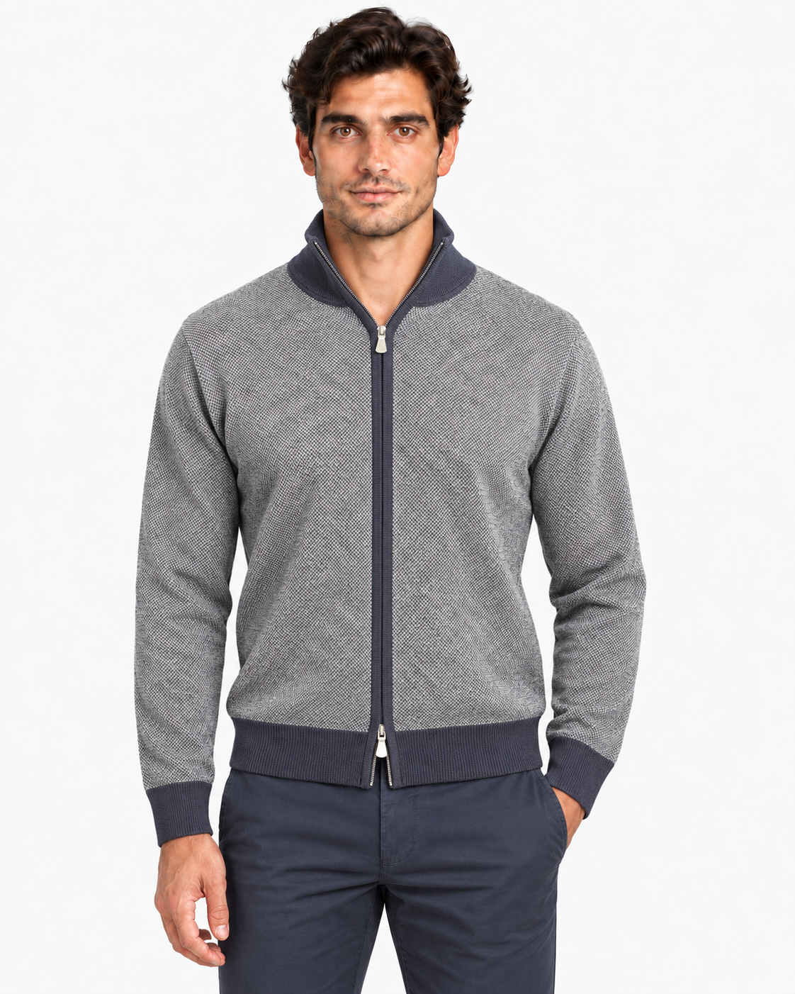 Gran Sasso Cardigan uomo in lana vergine grigio
