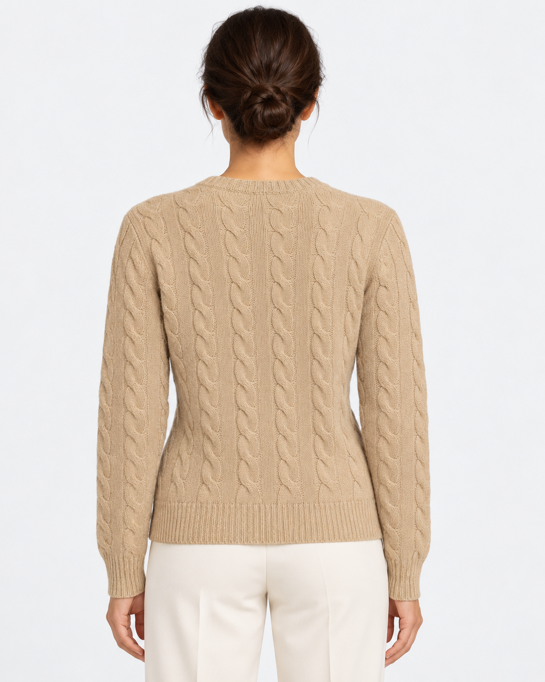 Cardigan in lana e cashmere a trecce beige