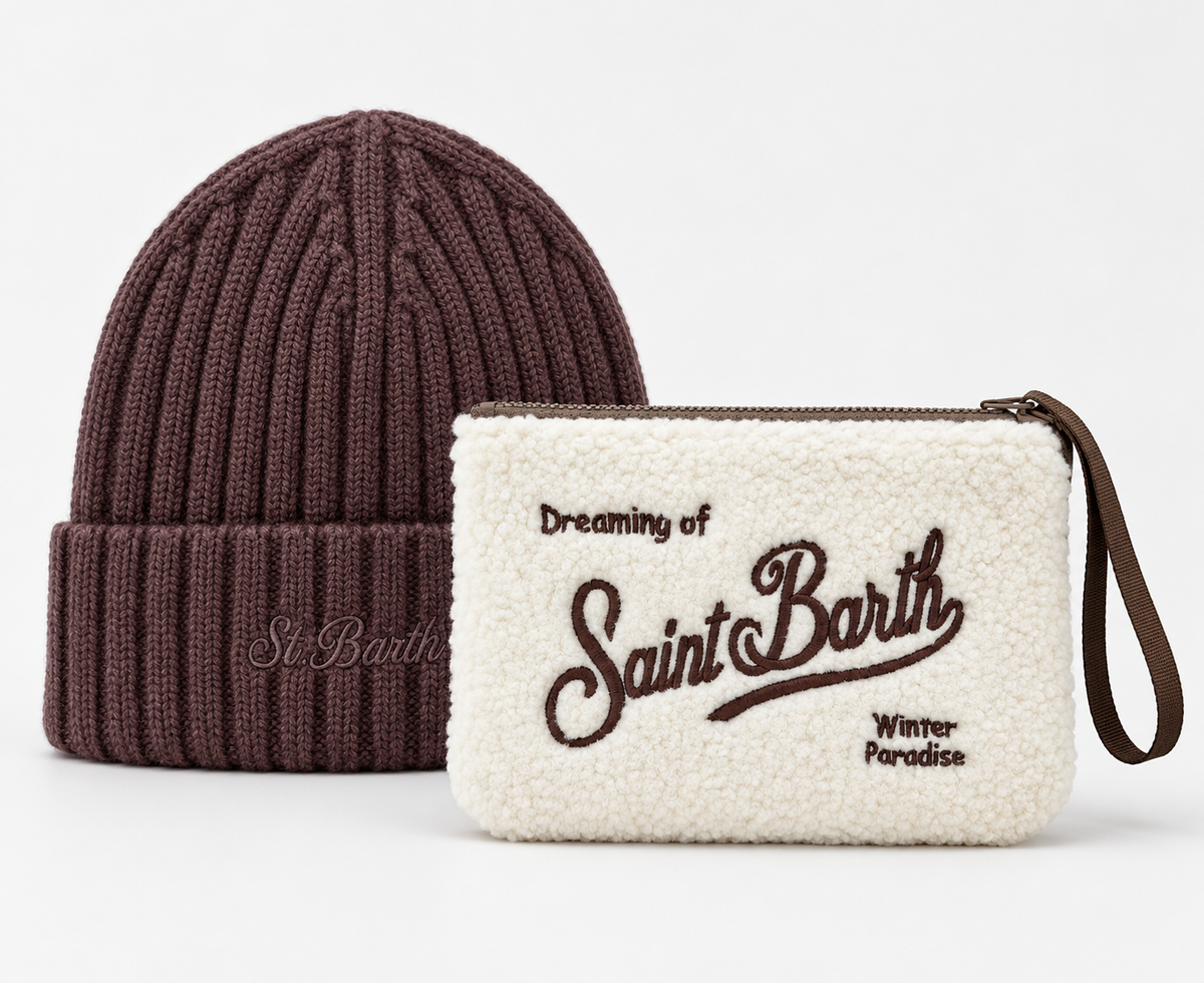 MC2 Saint Barth Christmas Box Donna con Berretto Marrone e Pochette Panna