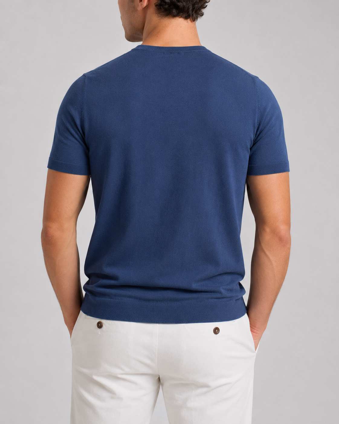 Maglia girocollo in cotone extra-fine blu denim