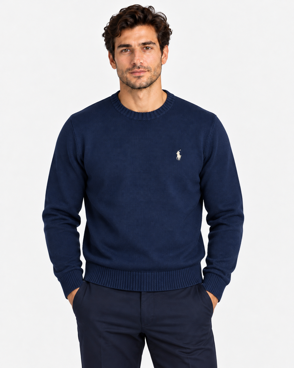 Polo Ralph Lauren Maglione Uomo Girocollo in Cotone Blu