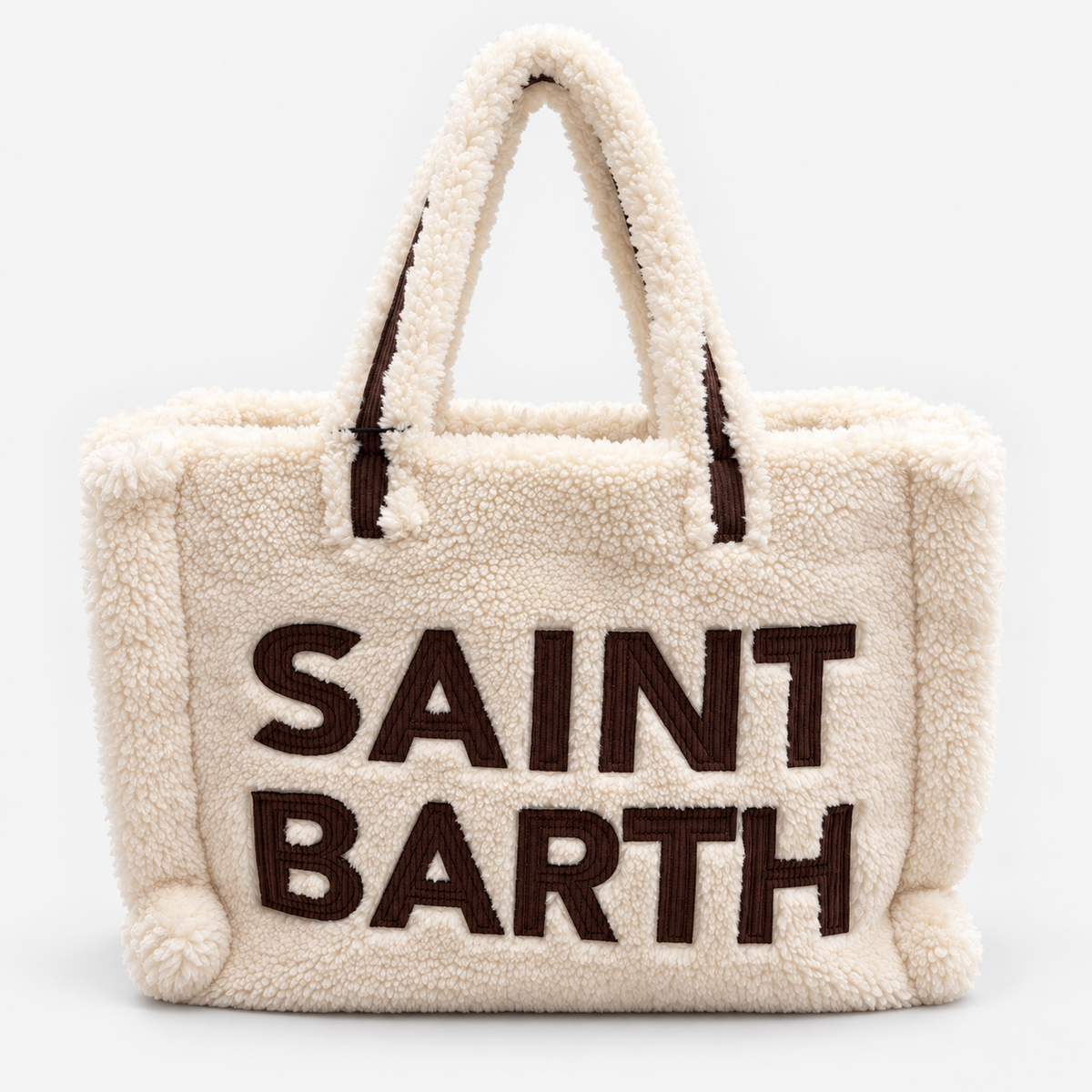 MC2 Saint Barth Borsa Donna Vanity Teddy Panna con Maxi Logo Marrone