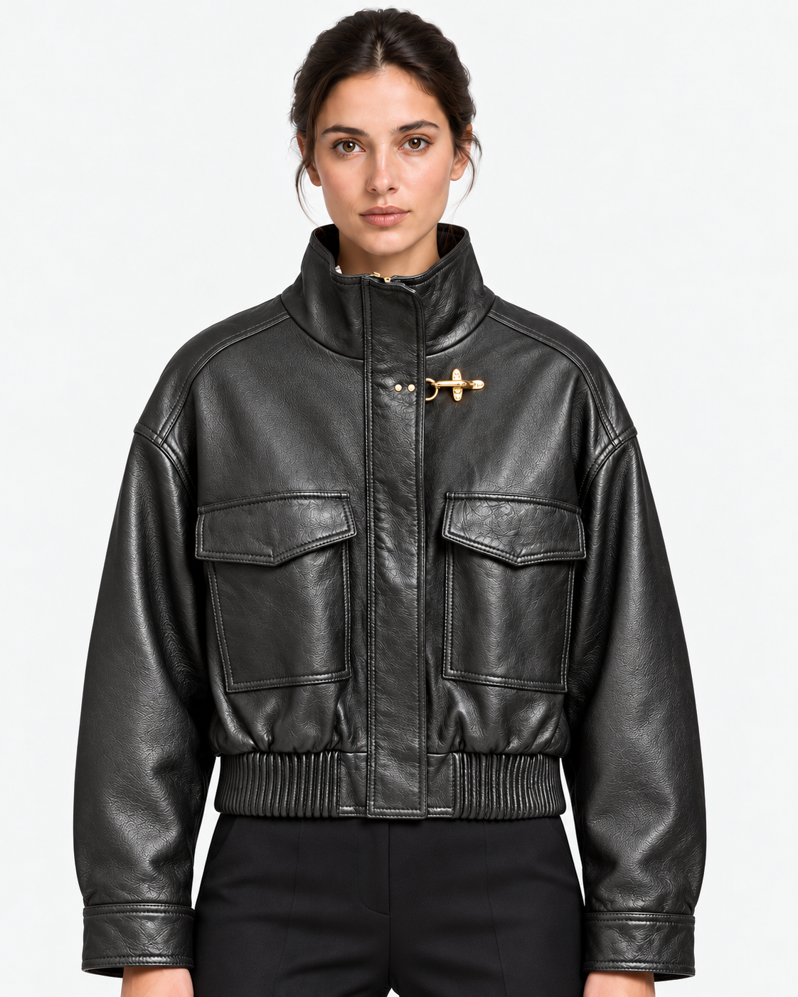 Fay Bomber Donna Cropped in Nappa Washed Nera