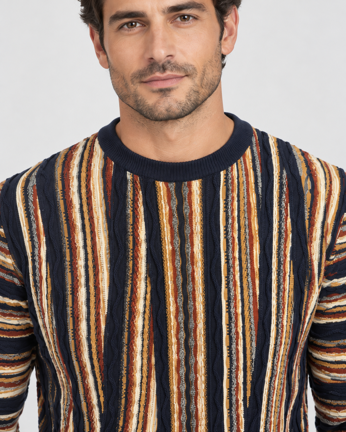 Lorenzoni Maglia girocollo uomo blu a righe multicolore