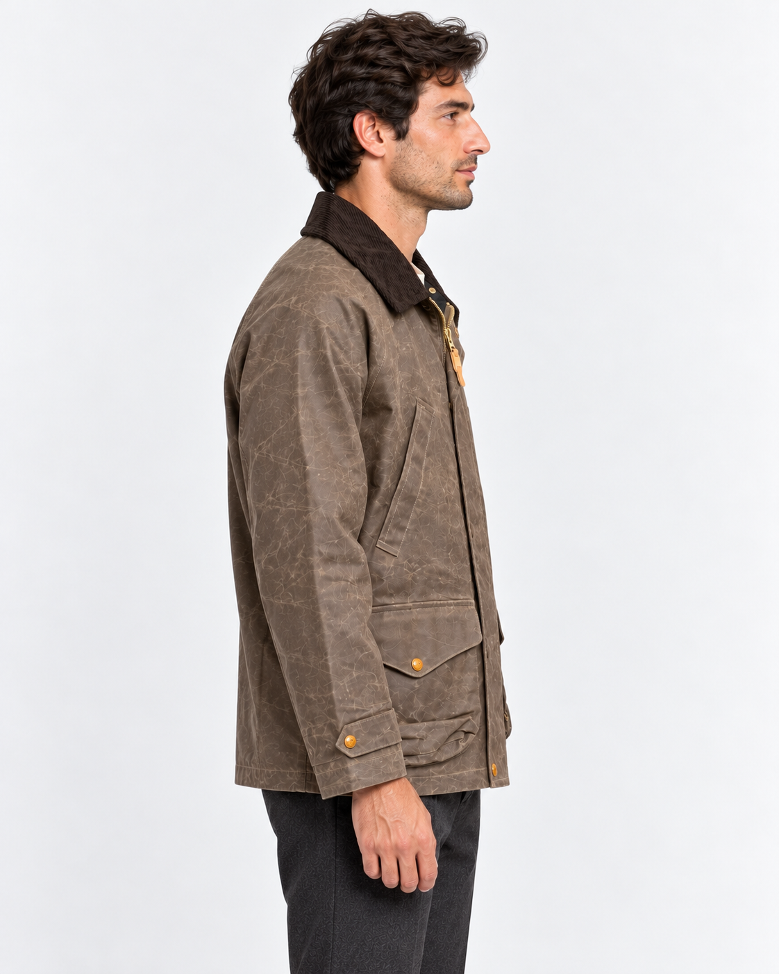 Manifattura Ceccarelli Giubbotto Uomo Dark Tan con Collo in Velluto