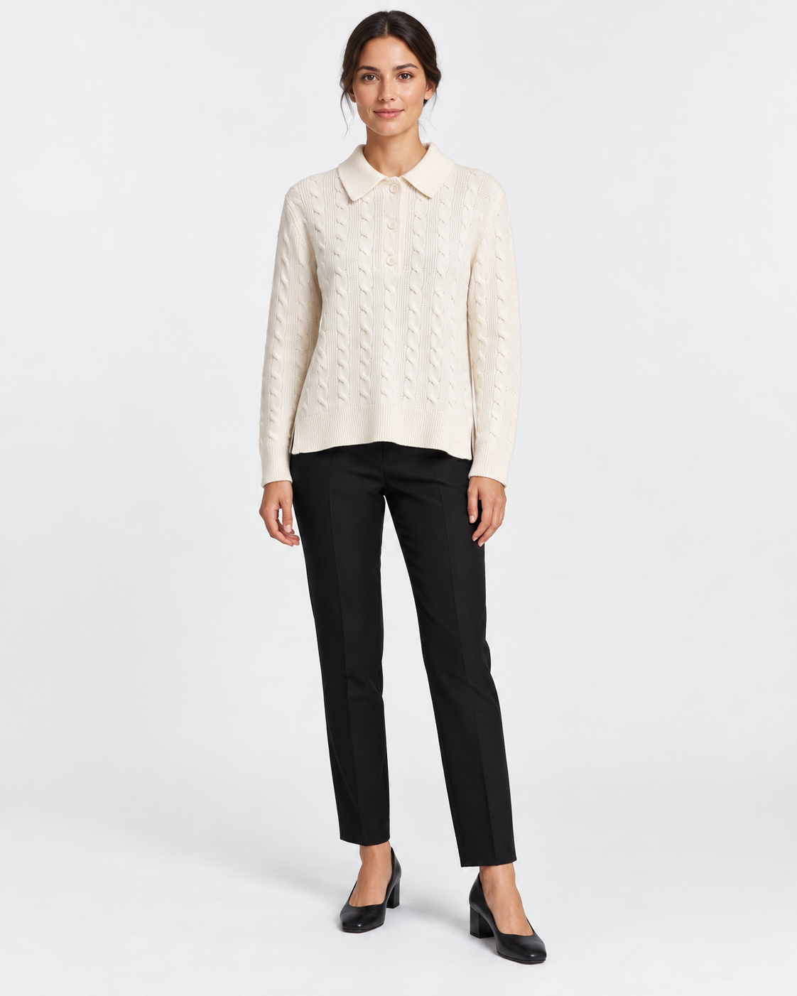 Gran Sasso Polo Donna Panna a Trecce in Lana e Cashmere