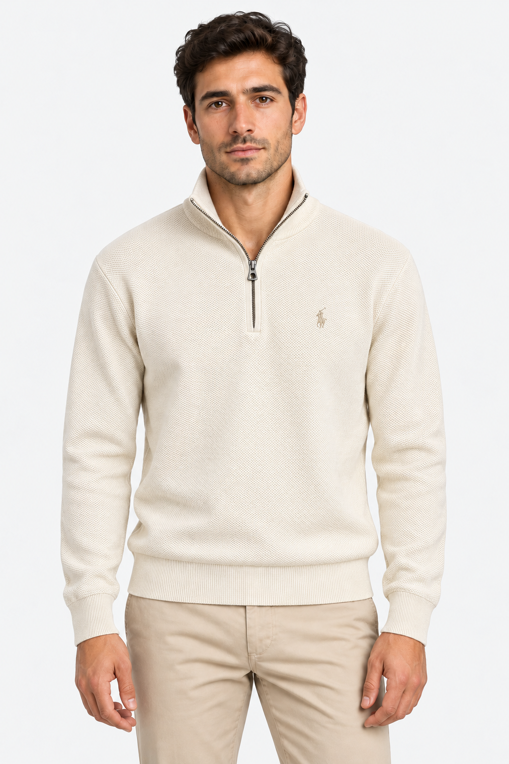 Polo Ralph Lauren Maglia Uomo Mezza Zip a Nido d’Ape Crema