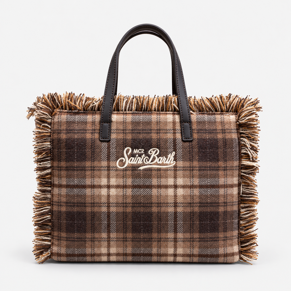 MC2 Saint Barth Borsa Donna Colette Tartan Marrone con Frange